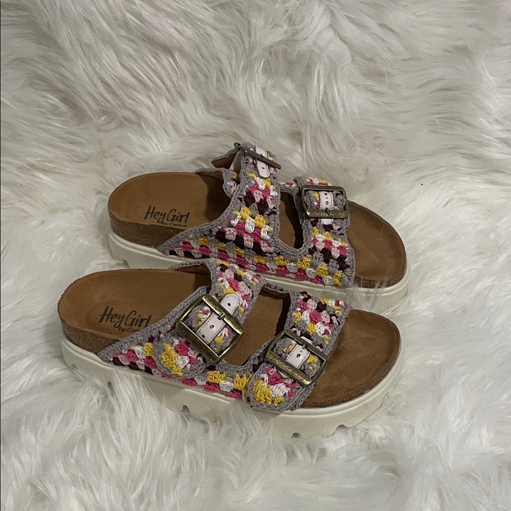 Corkys Multicolor Crochet Buckle Sandals